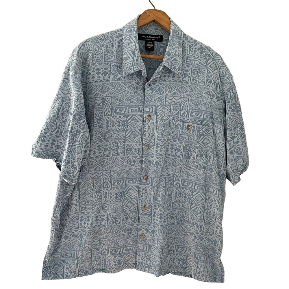 Ono & Company By Liberty House Silk Blend Hawaiian Button Up Shirt Aztec XXL
